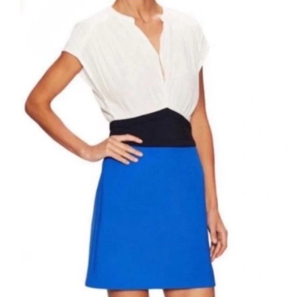 MAJE ROXINA Black White COBALT BLUE Color Block Mini Dress - Picture 2 of 5